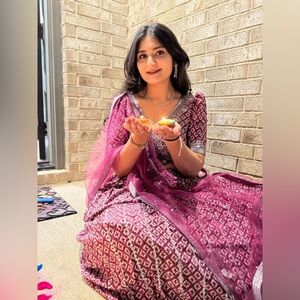 Grape colored lehenga with silver work. Size 8-10.